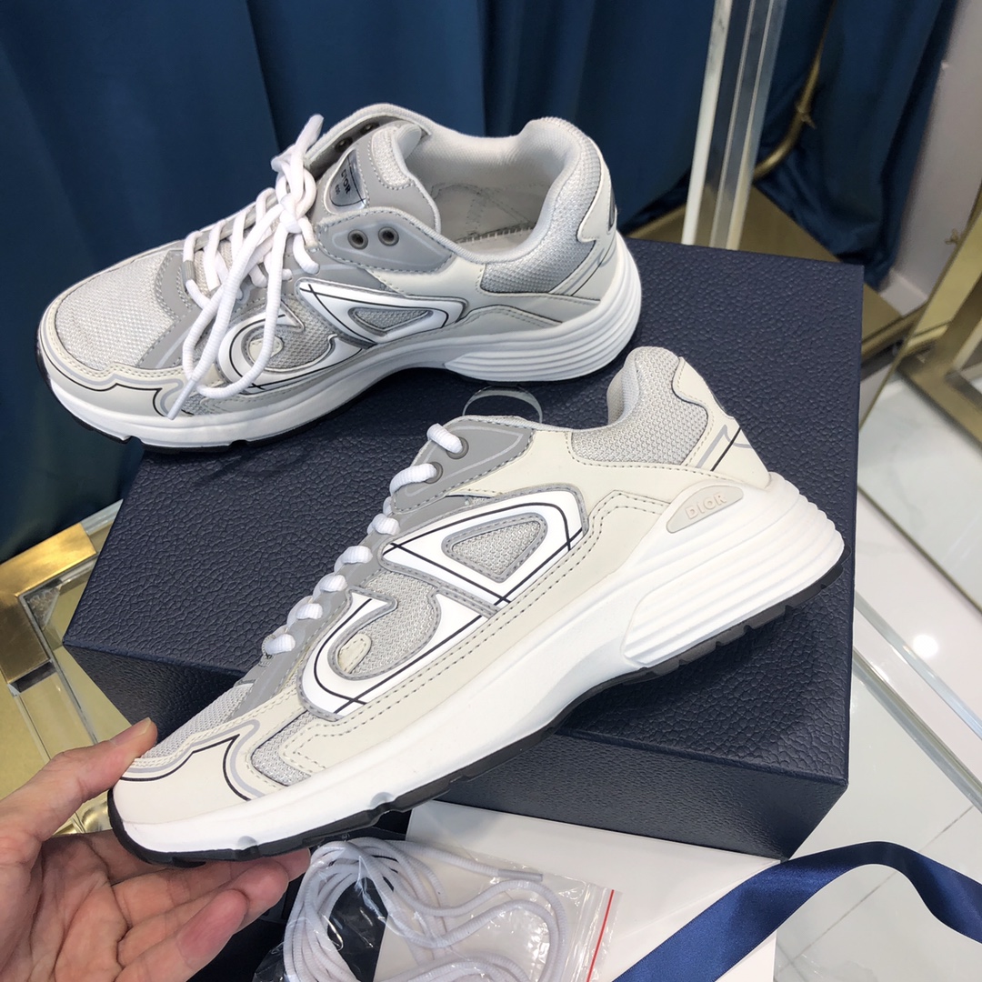 Dior B30 Sneaker Gray Mesh And White Technical Fabric - PerfectKickZ