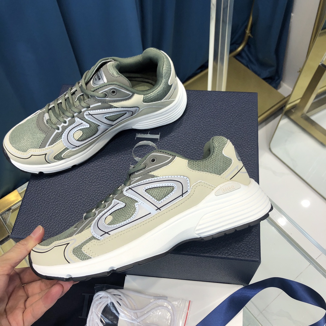 Dior B30 Sneaker Olive Mesh And Cream Technical Fabric - PerfectKickZ