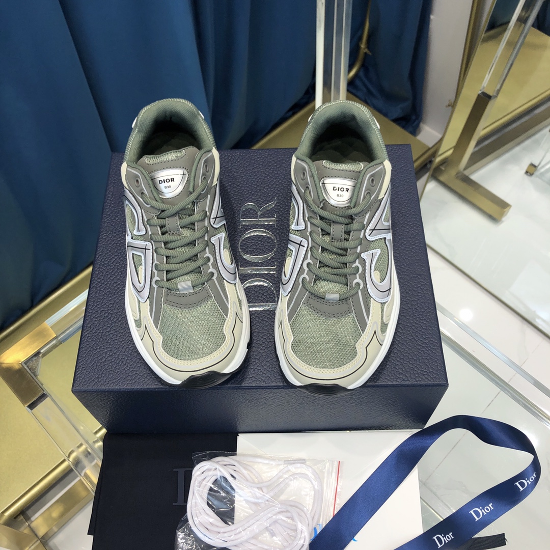 Dior B30 Sneaker Olive Mesh And Cream Technical Fabric - PerfectKickZ