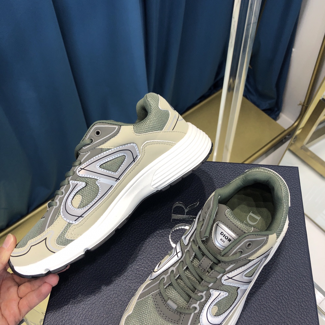 Dior B30 Sneaker Olive Mesh And Cream Technical Fabric - PerfectKickZ