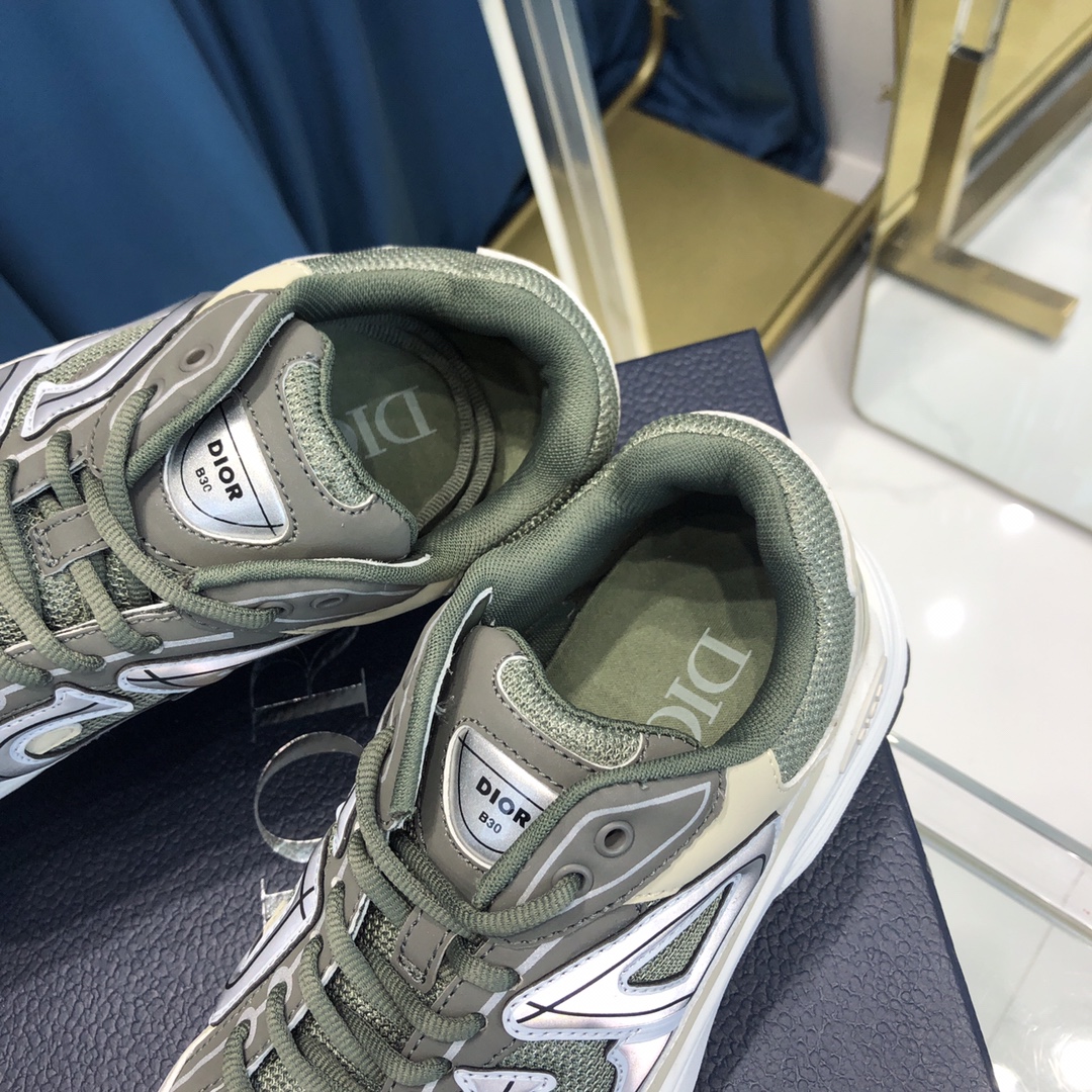 Dior B30 Sneaker Olive Mesh And Cream Technical Fabric - PerfectKickZ