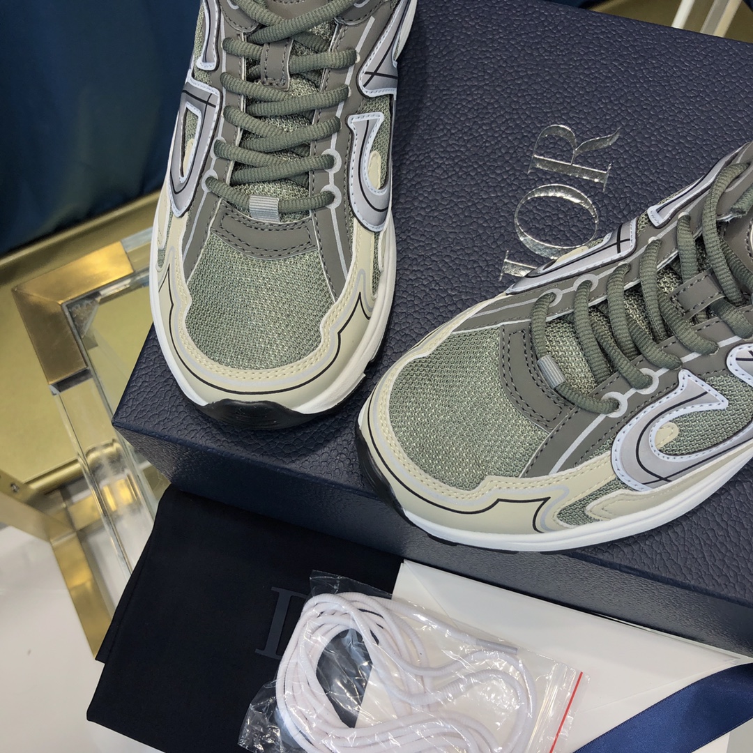 Dior B30 Sneaker Olive Mesh And Cream Technical Fabric - PerfectKickZ