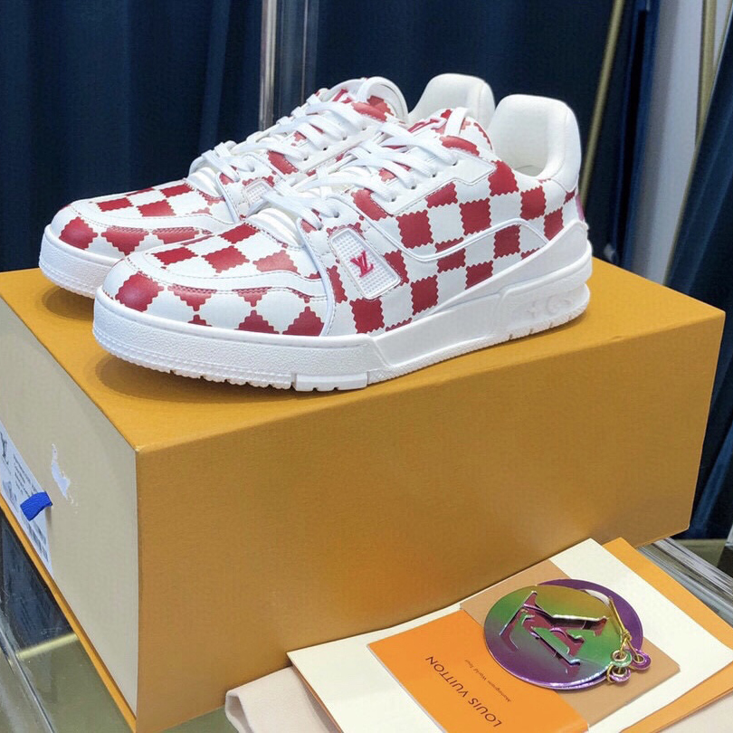 Louis Vuitton Trainer Sneaker Red White Damier - PerfectKickZ