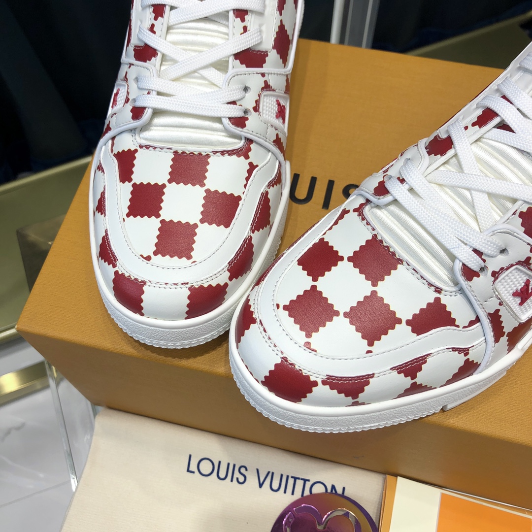 Louis Vuitton Trainer Sneaker Red White Damier - PerfectKickZ