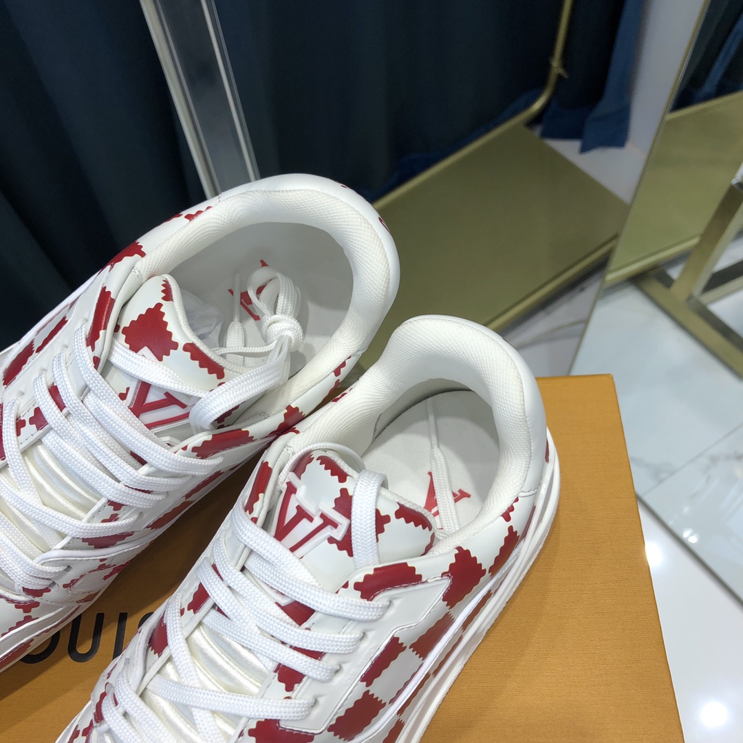 Louis Vuitton Trainer Sneaker Red White Damier - PerfectKickZ