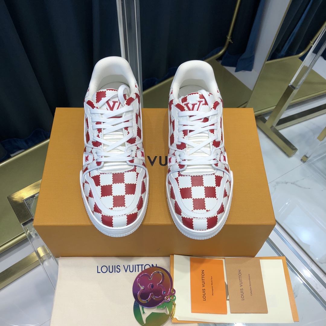Louis Vuitton Trainer Sneaker Red White Damier - PerfectKickZ