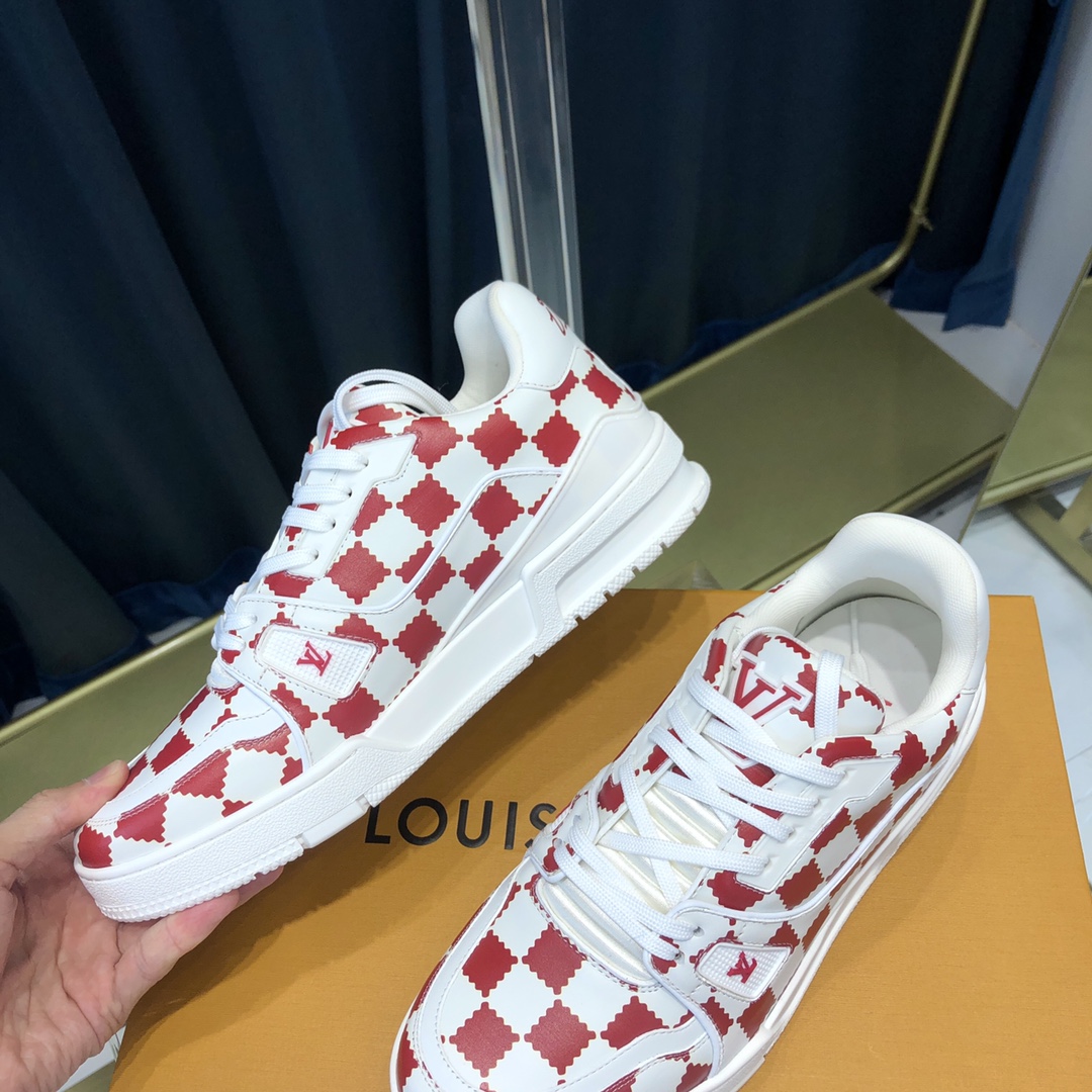 Louis Vuitton Trainer Sneaker Red White Damier - PerfectKickZ