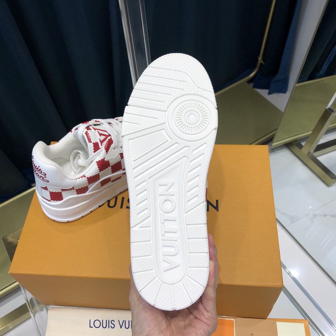 Louis Vuitton Trainer Sneaker Red White Damier - PerfectKickZ