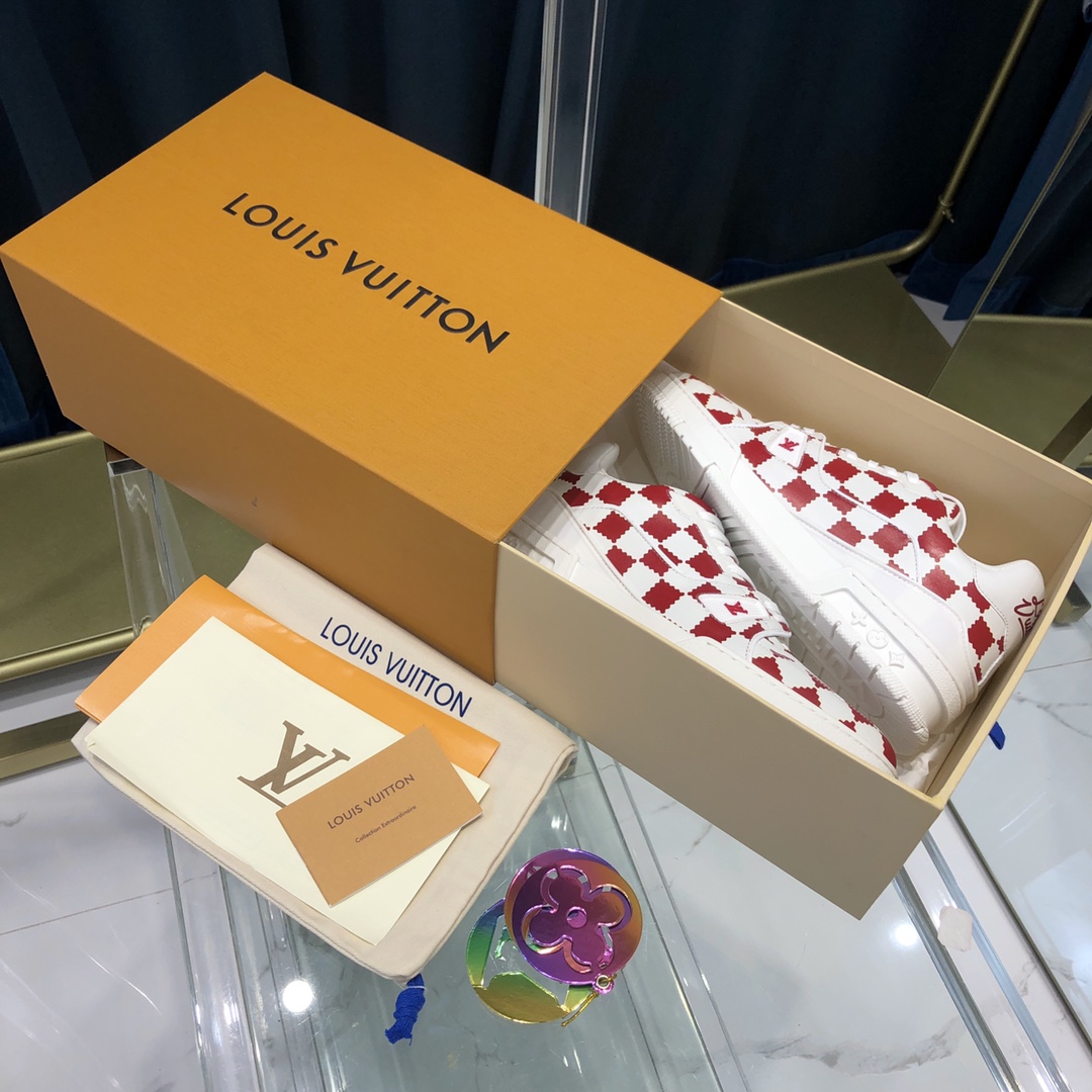 Louis Vuitton Trainer Sneaker Red White Damier - PerfectKickZ