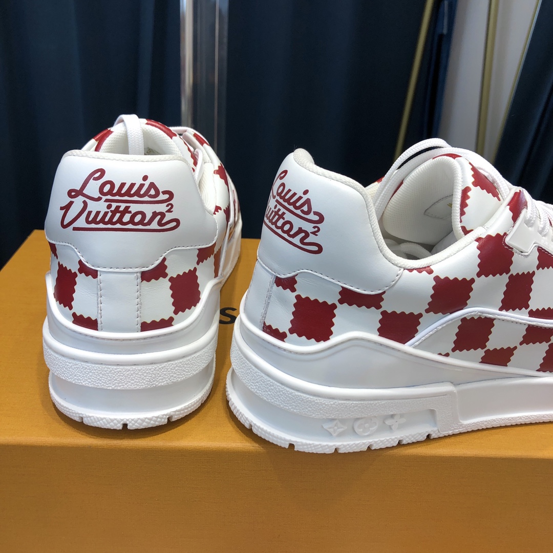 Louis Vuitton Trainer Sneaker Red White Damier - PerfectKickZ