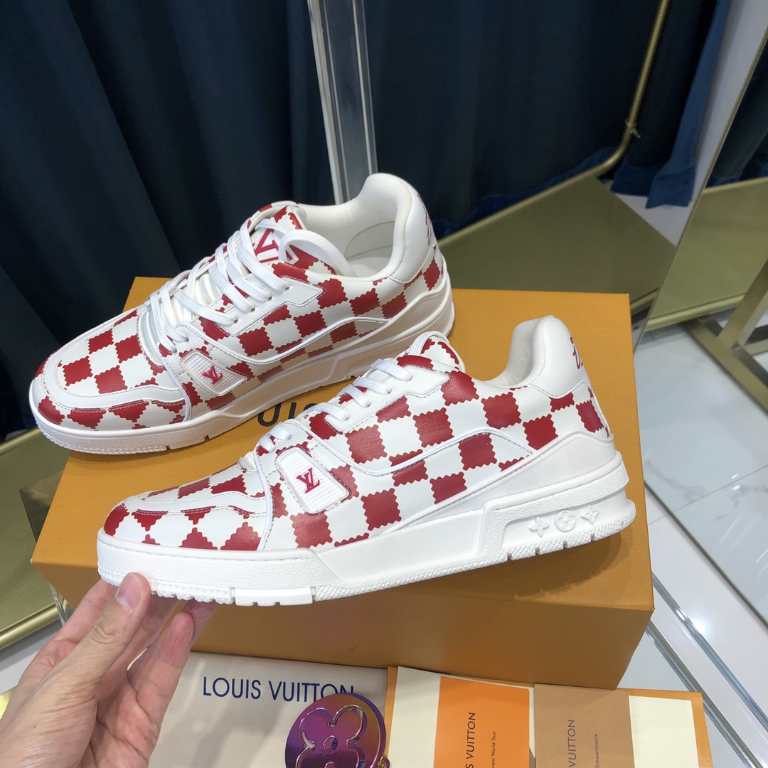 Louis Vuitton Trainer Sneaker Red White Damier - PerfectKickZ