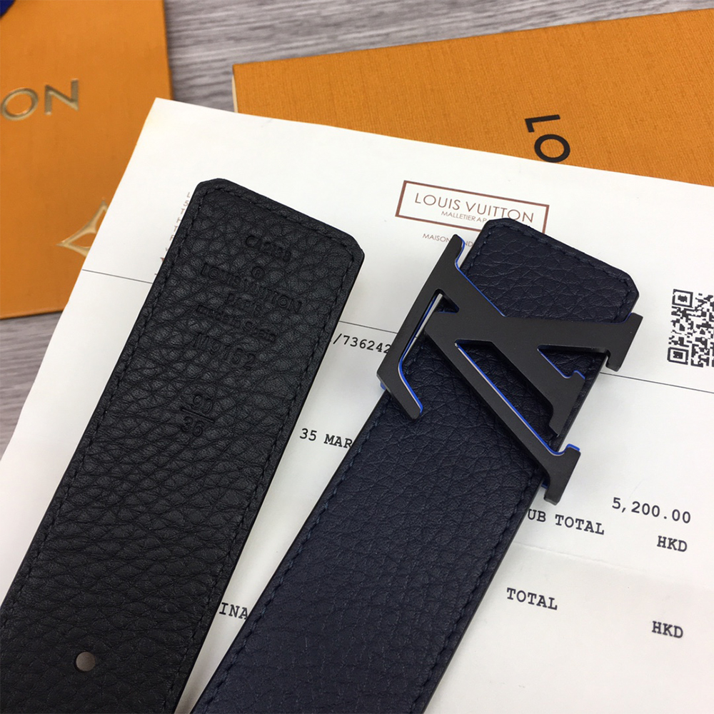 Louis Vuitton 40MM Belt In Black With Blue Buckle - PerfectKickZ