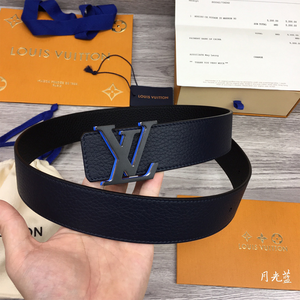Louis Vuitton 40MM Belt In Black With Blue Buckle - PerfectKickZ