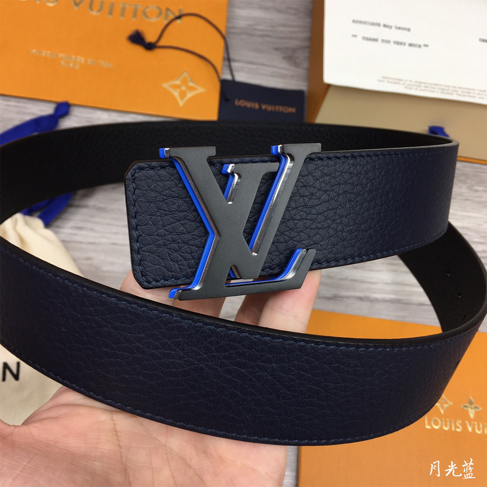 Louis Vuitton 40MM Belt In Black With Blue Buckle - PerfectKickZ