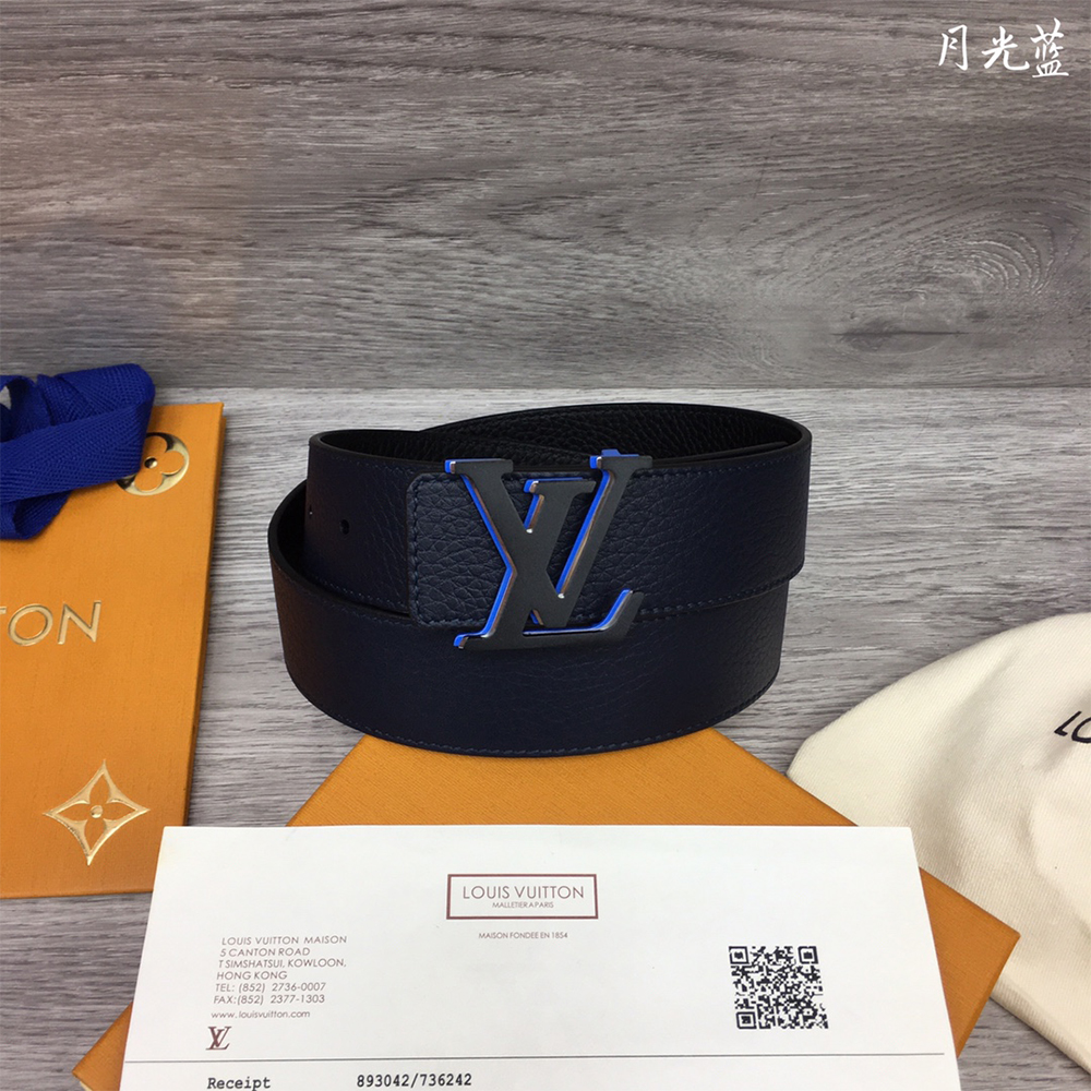 Louis Vuitton 40MM Belt In Black With Blue Buckle - PerfectKickZ