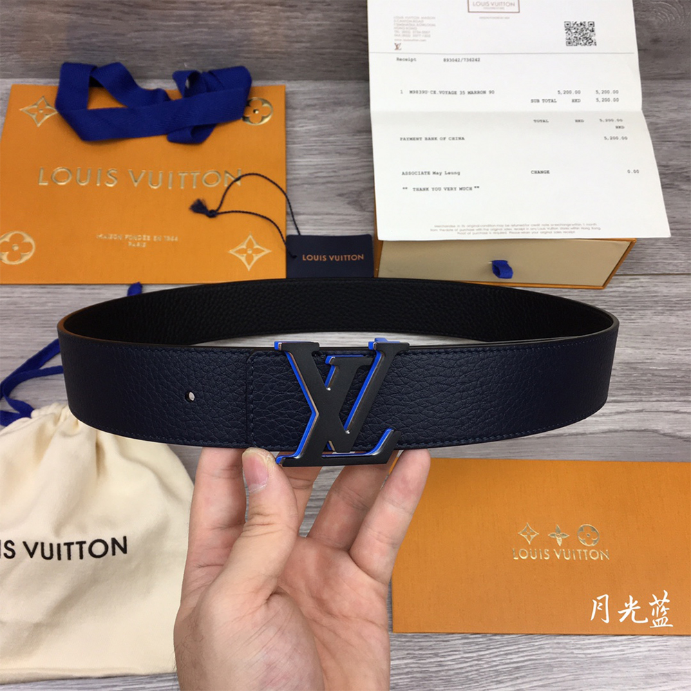 Louis Vuitton 40MM Belt In Black With Blue Buckle - PerfectKickZ