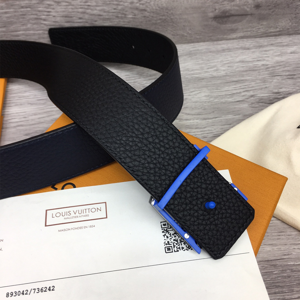Louis Vuitton 40MM Belt In Black With Blue Buckle - PerfectKickZ