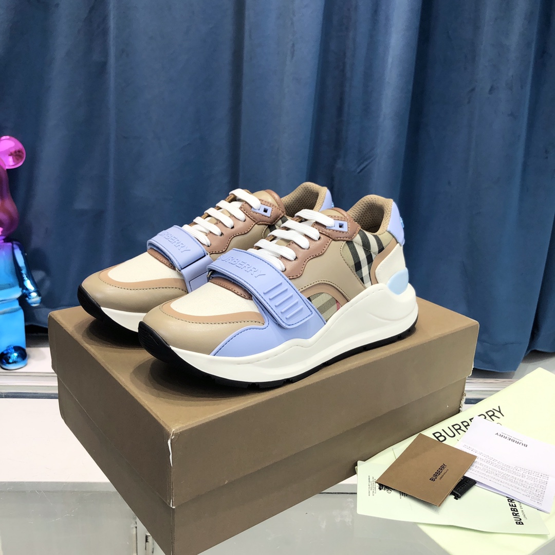 Burberry Check Cotton Canvas And Leather Sneakers - PerfectKickZ