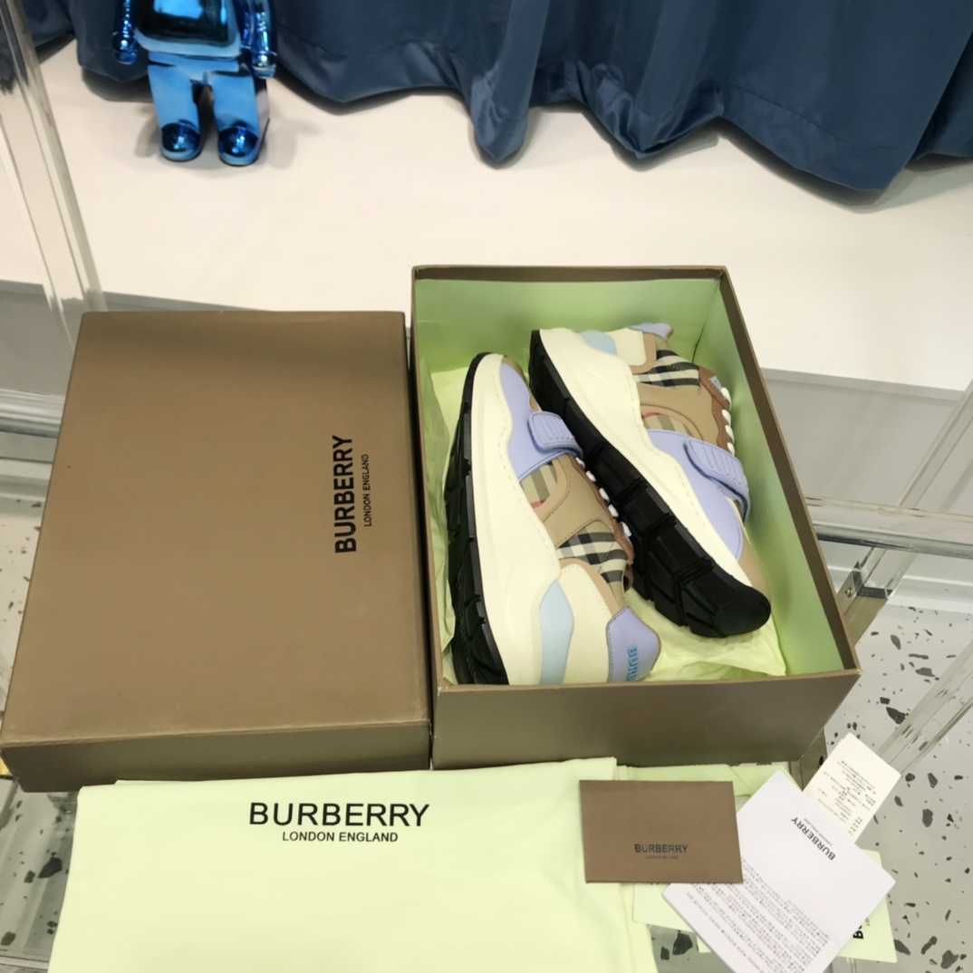 Burberry Check Cotton Canvas And Leather Sneakers - PerfectKickZ