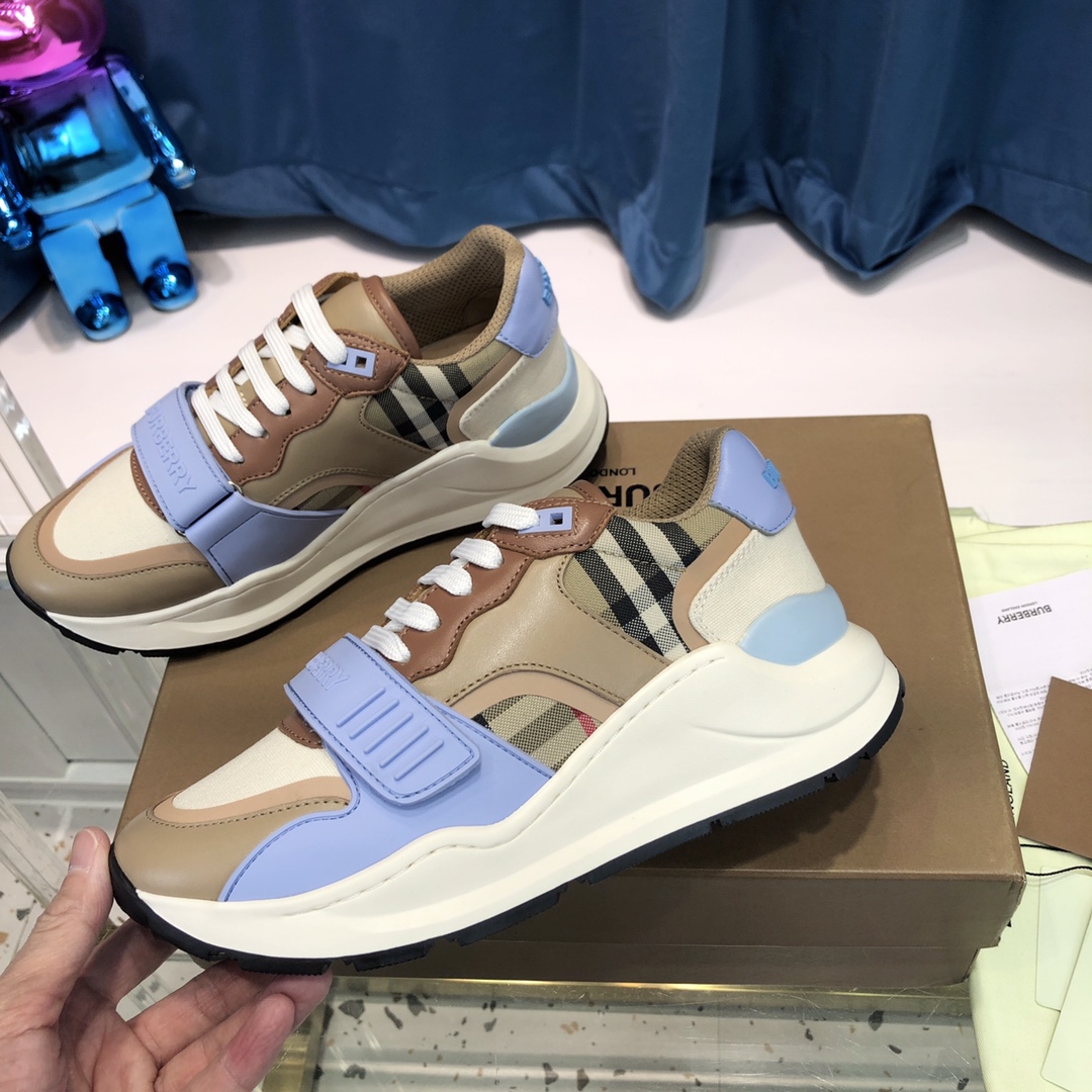 Burberry Check Cotton Canvas And Leather Sneakers - PerfectKickZ