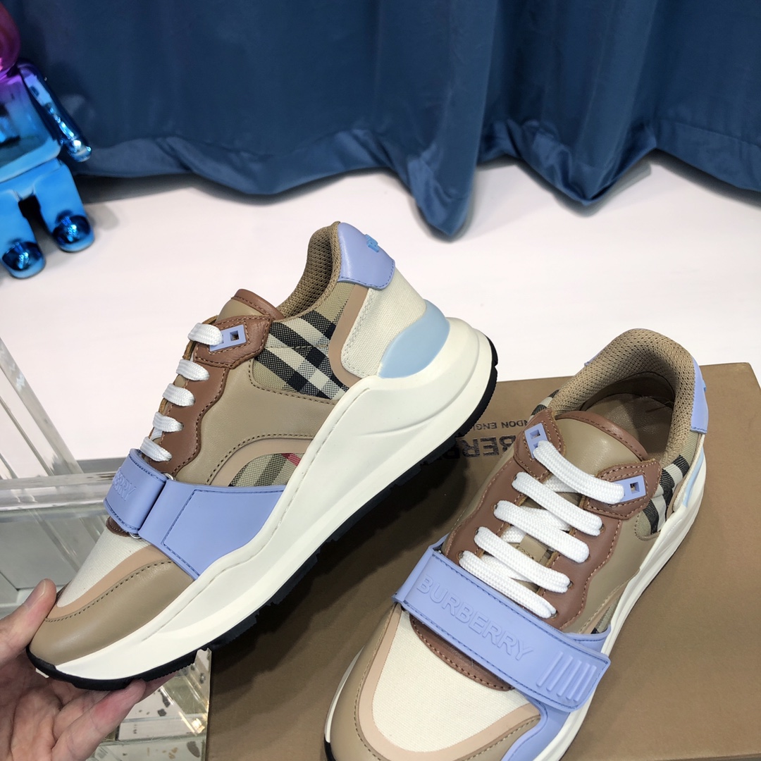 Burberry Check Cotton Canvas And Leather Sneakers - PerfectKickZ
