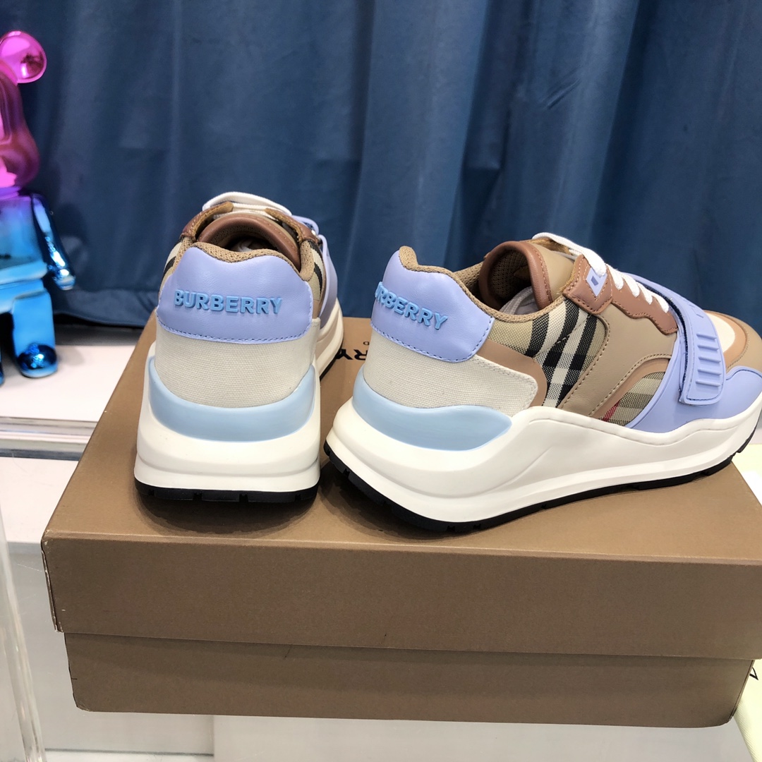 Burberry Check Cotton Canvas And Leather Sneakers - PerfectKickZ