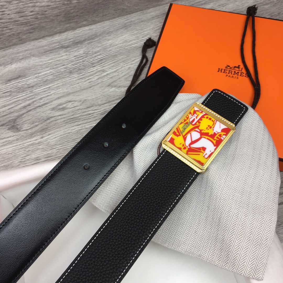 Hermes Black Leather Belt With   Enamel Buckle - 