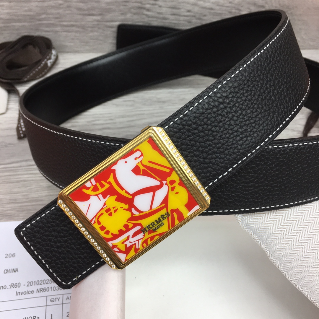 Hermes Black Leather Belt With   Enamel Buckle - PerfectKickZ