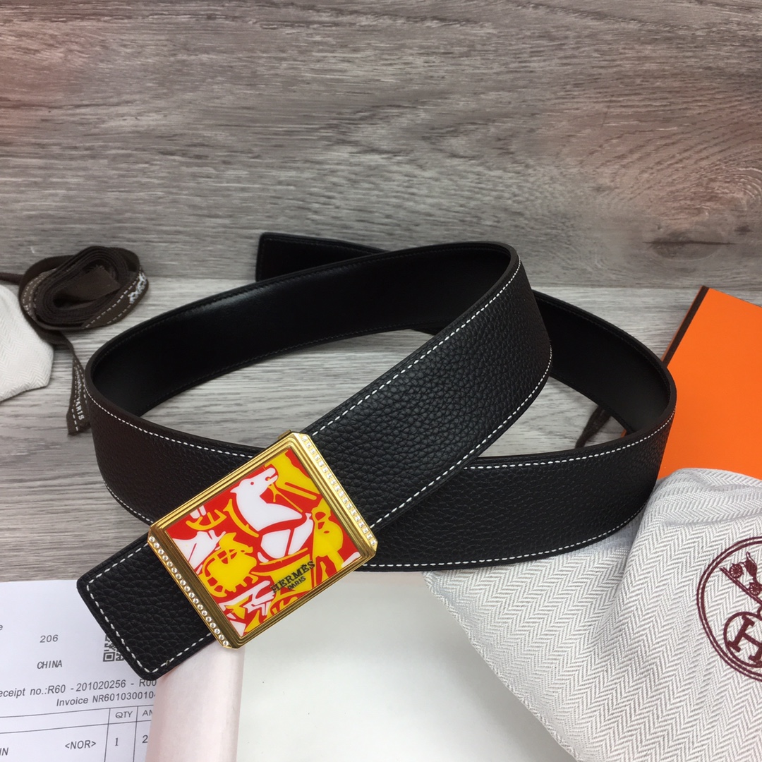 Hermes Black Leather Belt With   Enamel Buckle - 