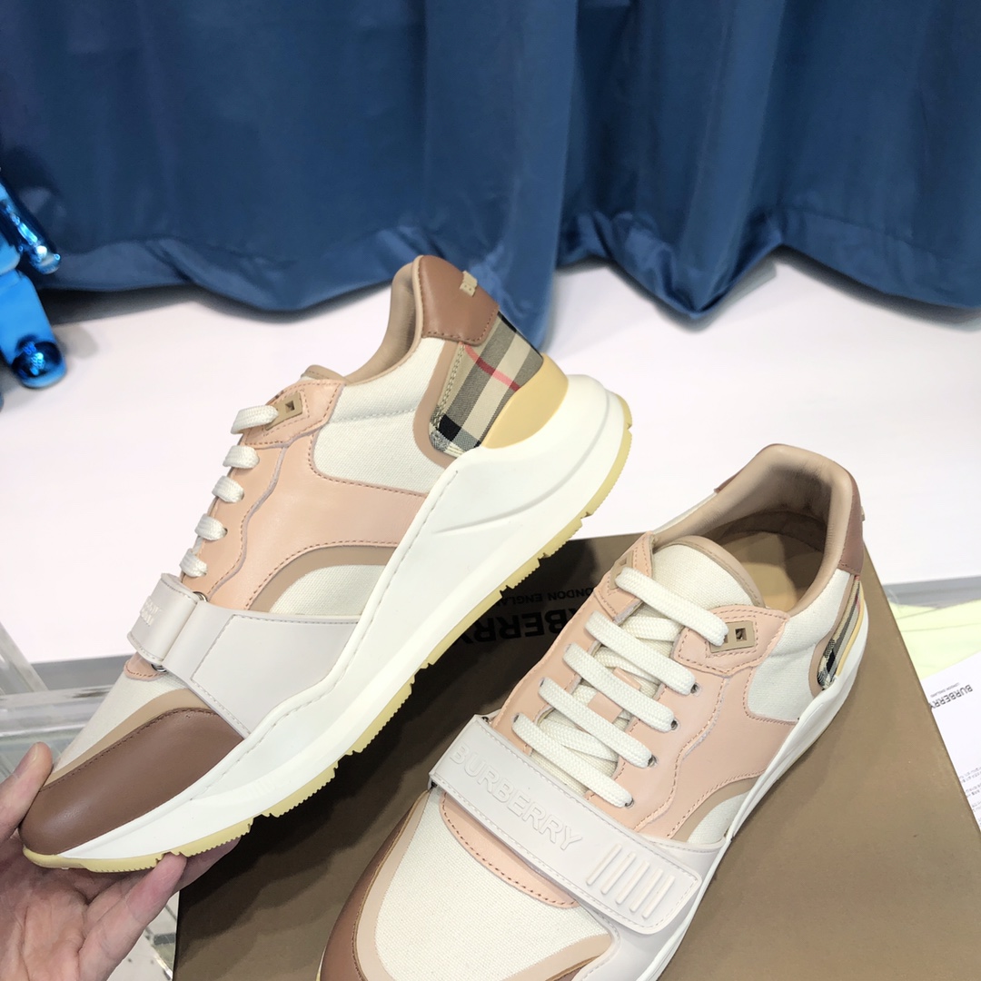Burberry Check Cotton Canvas And Leather Sneakers - PerfectKickZ