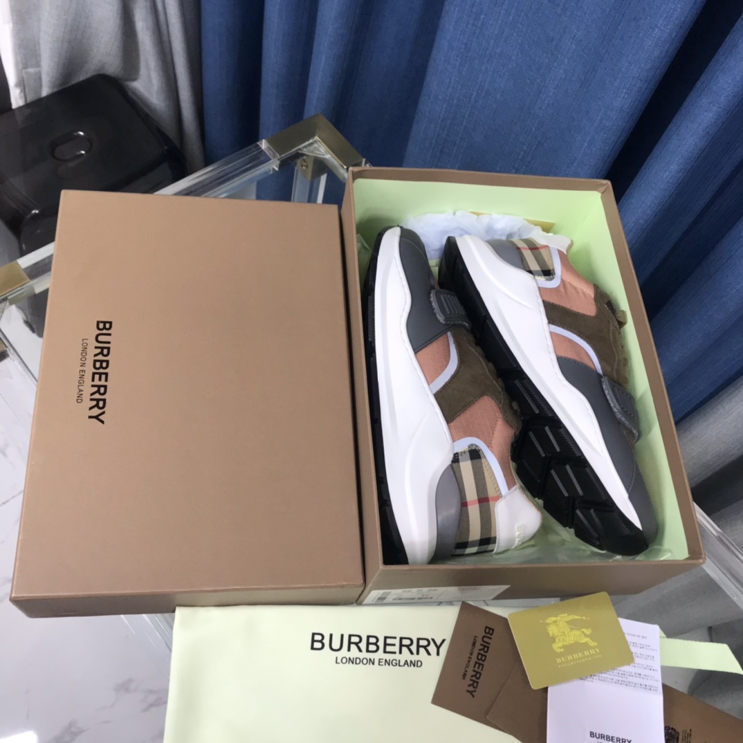 Burberry Check Cotton Canvas And Leather Sneakers - PerfectKickZ
