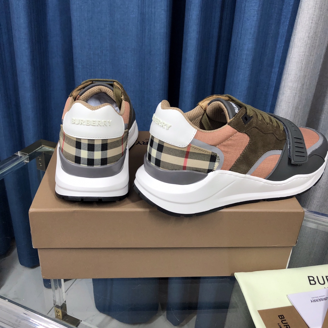Burberry Check Cotton Canvas And Leather Sneakers - PerfectKickZ