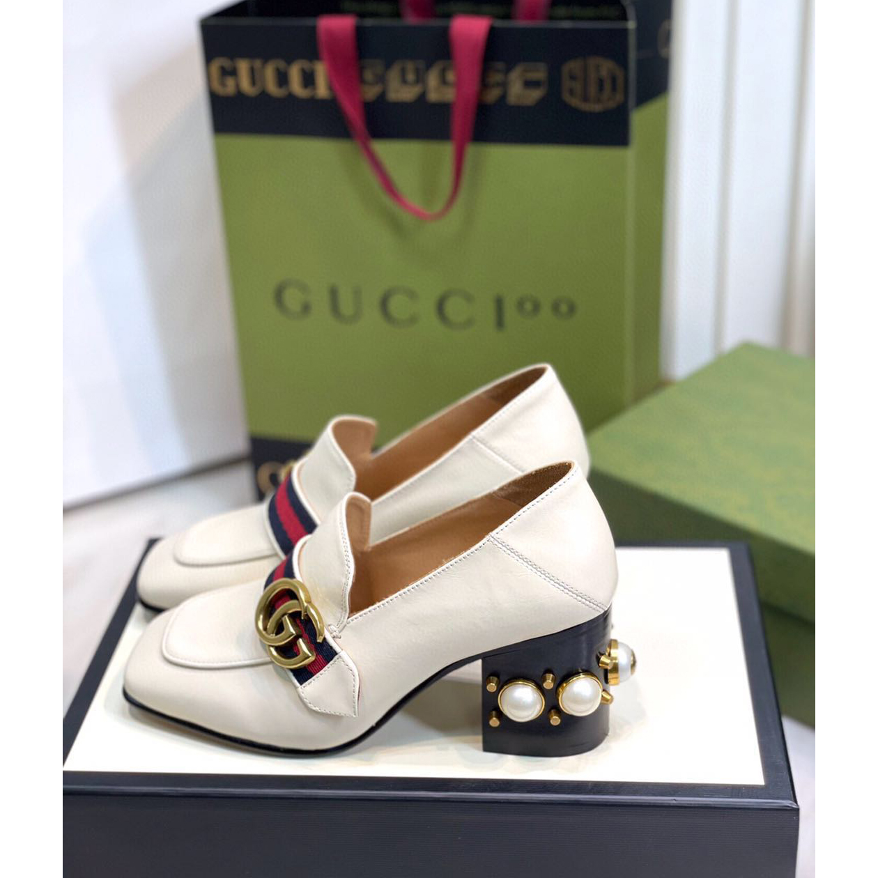 Gucci White Pearl Matchmake Pump - PerfectKickZ