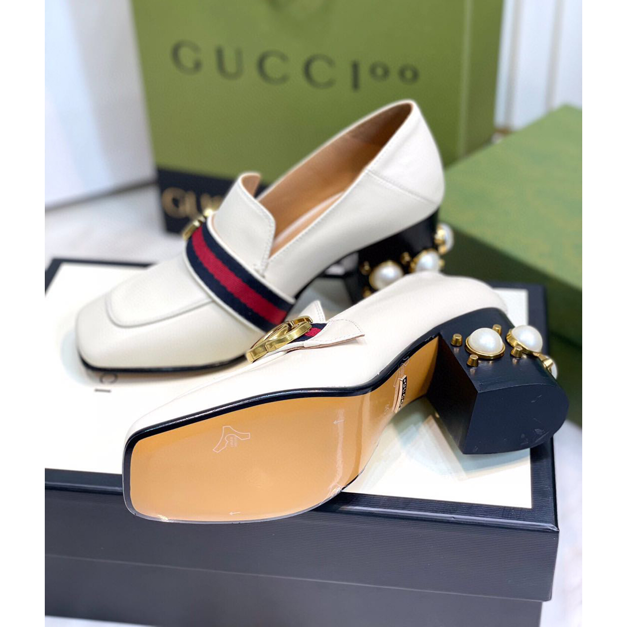 Gucci White Pearl Matchmake Pump - PerfectKickZ
