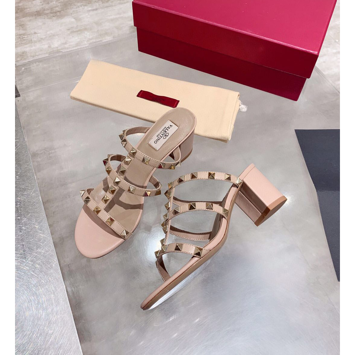 Saint Laurent Rockstud Caged 60mm Slide Sandals - PerfectKickZ