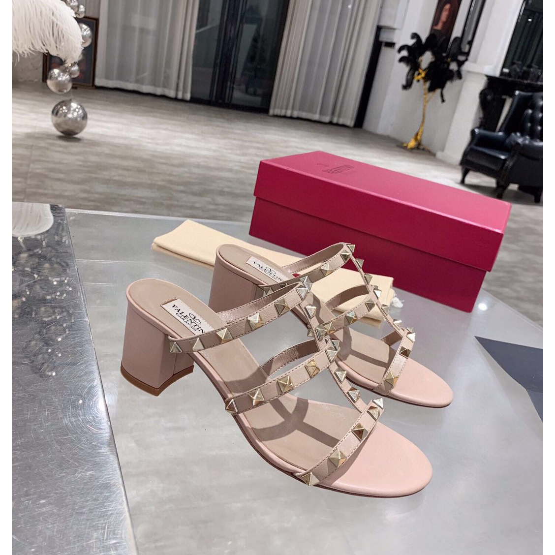 Saint Laurent Rockstud Caged 60mm Slide Sandals - PerfectKickZ