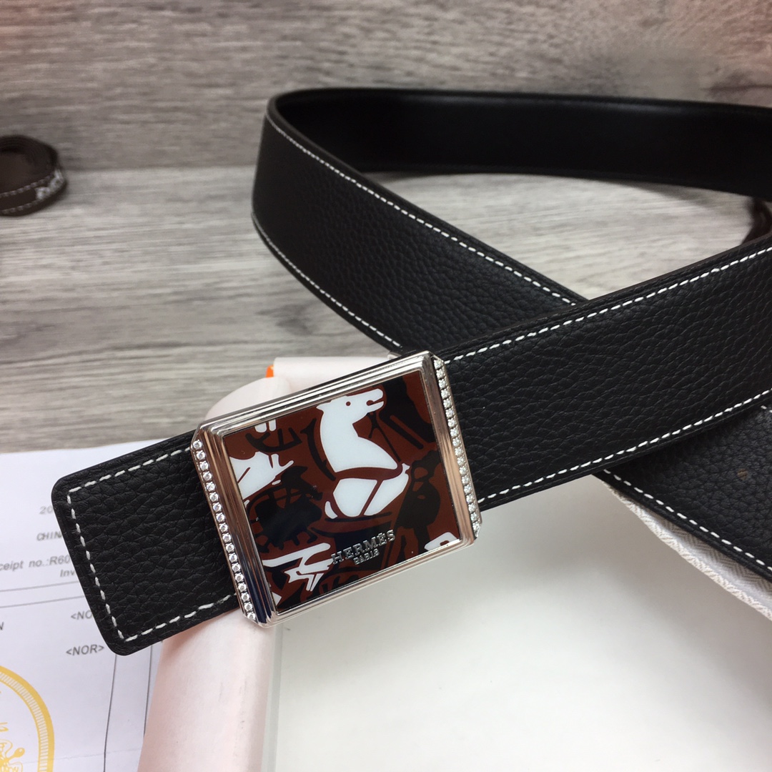 Hermes Black Leather Belt With   Enamel Buckle - PerfectKickZ