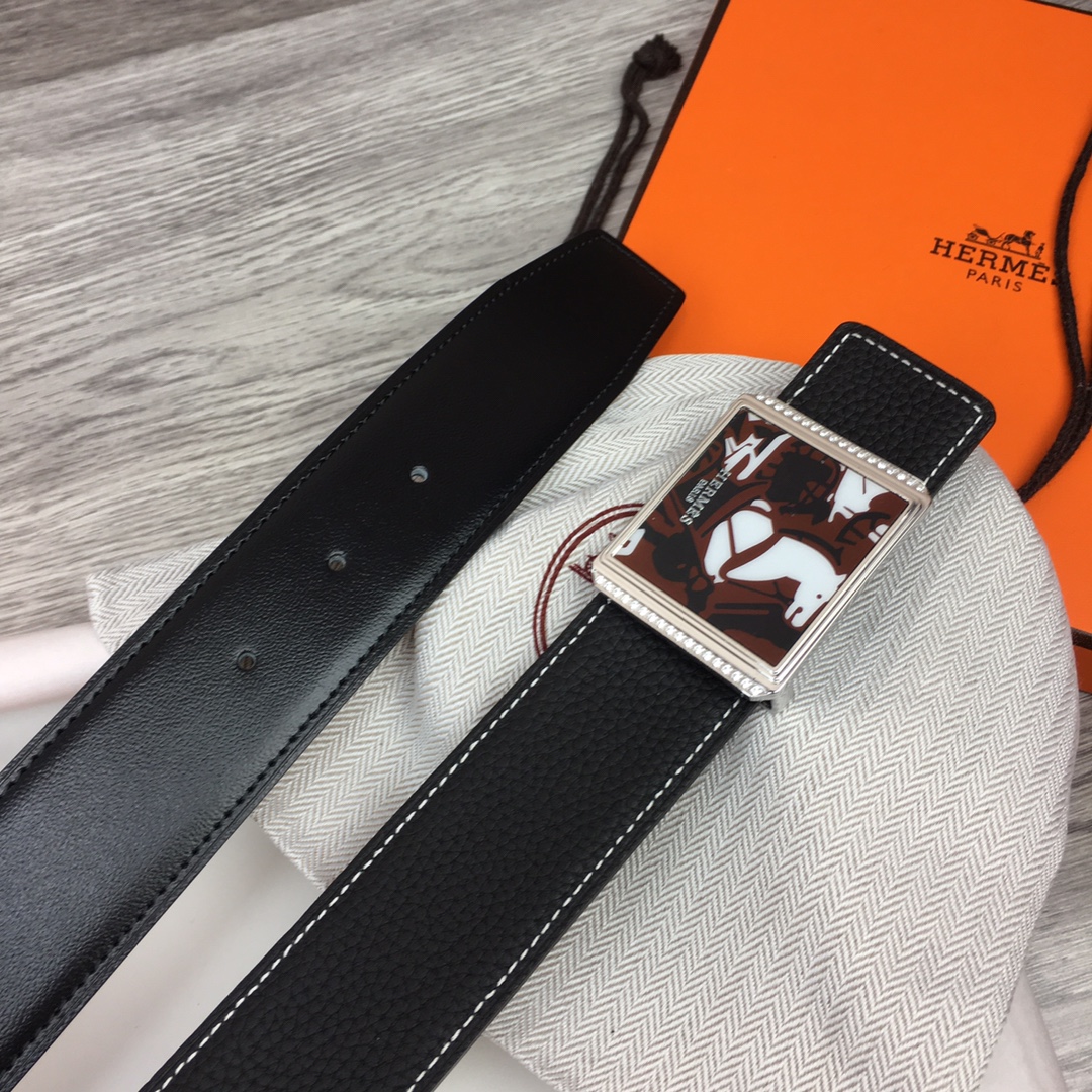 Hermes Black Leather Belt With   Enamel Buckle - PerfectKickZ