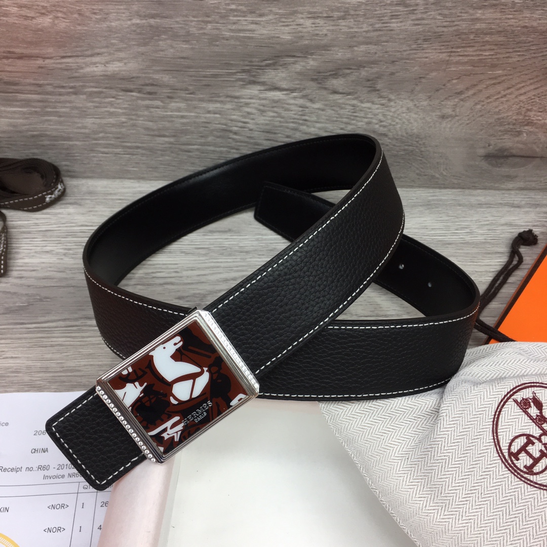 Hermes Black Leather Belt With   Enamel Buckle - PerfectKickZ