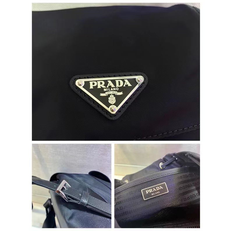 Prada Logo Plaque Backpack(23.5-28-12cm) - 