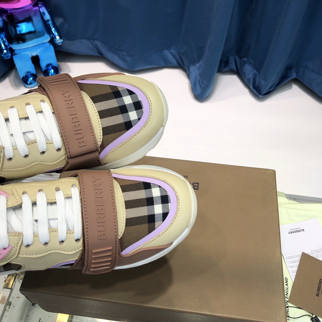 Burberry Check Cotton Canvas And Leather Sneakers - 