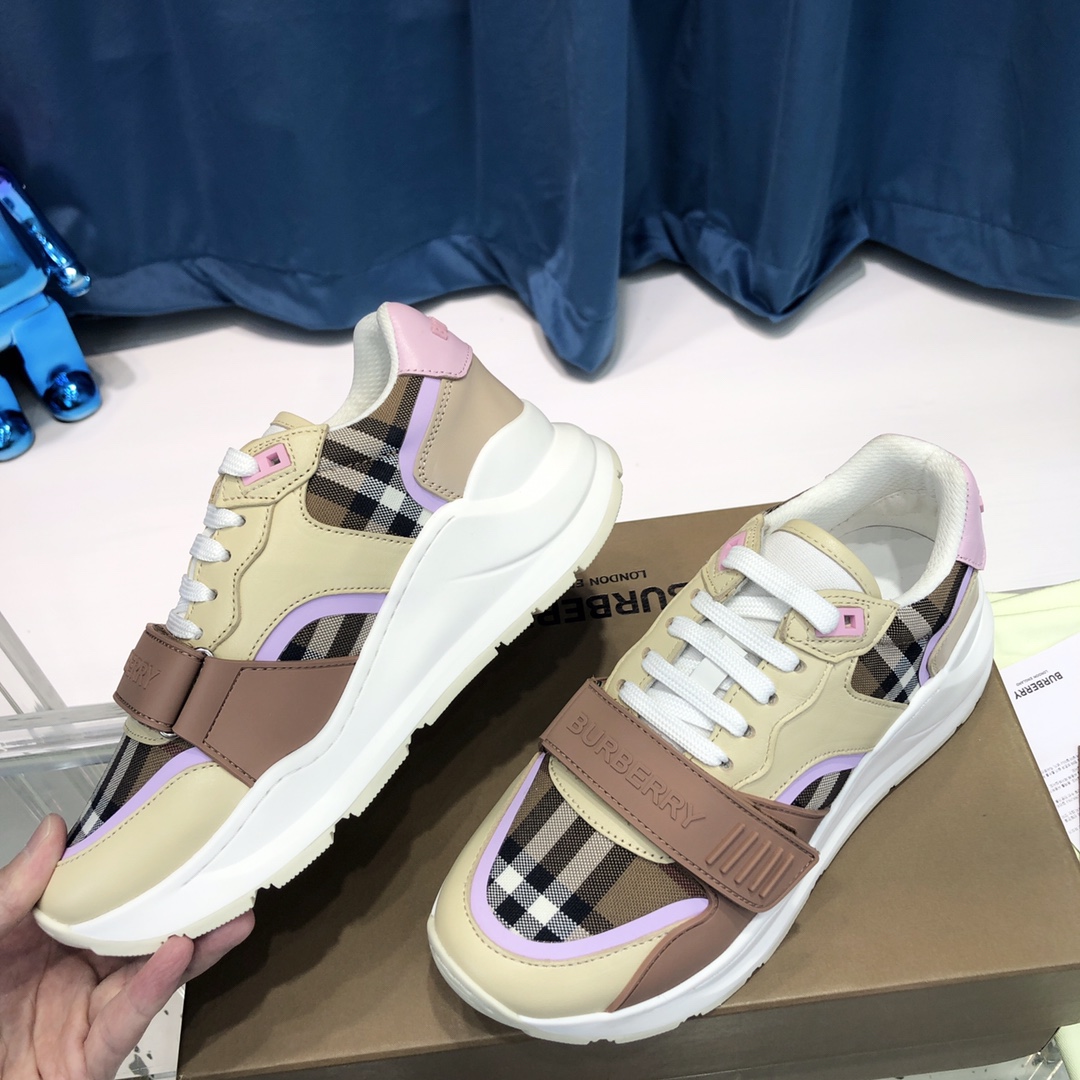 Burberry Check Cotton Canvas And Leather Sneakers - 