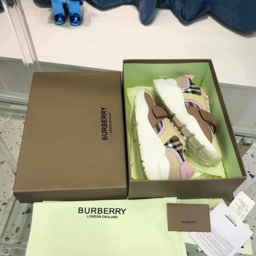 Burberry Check Cotton Canvas And Leather Sneakers - 