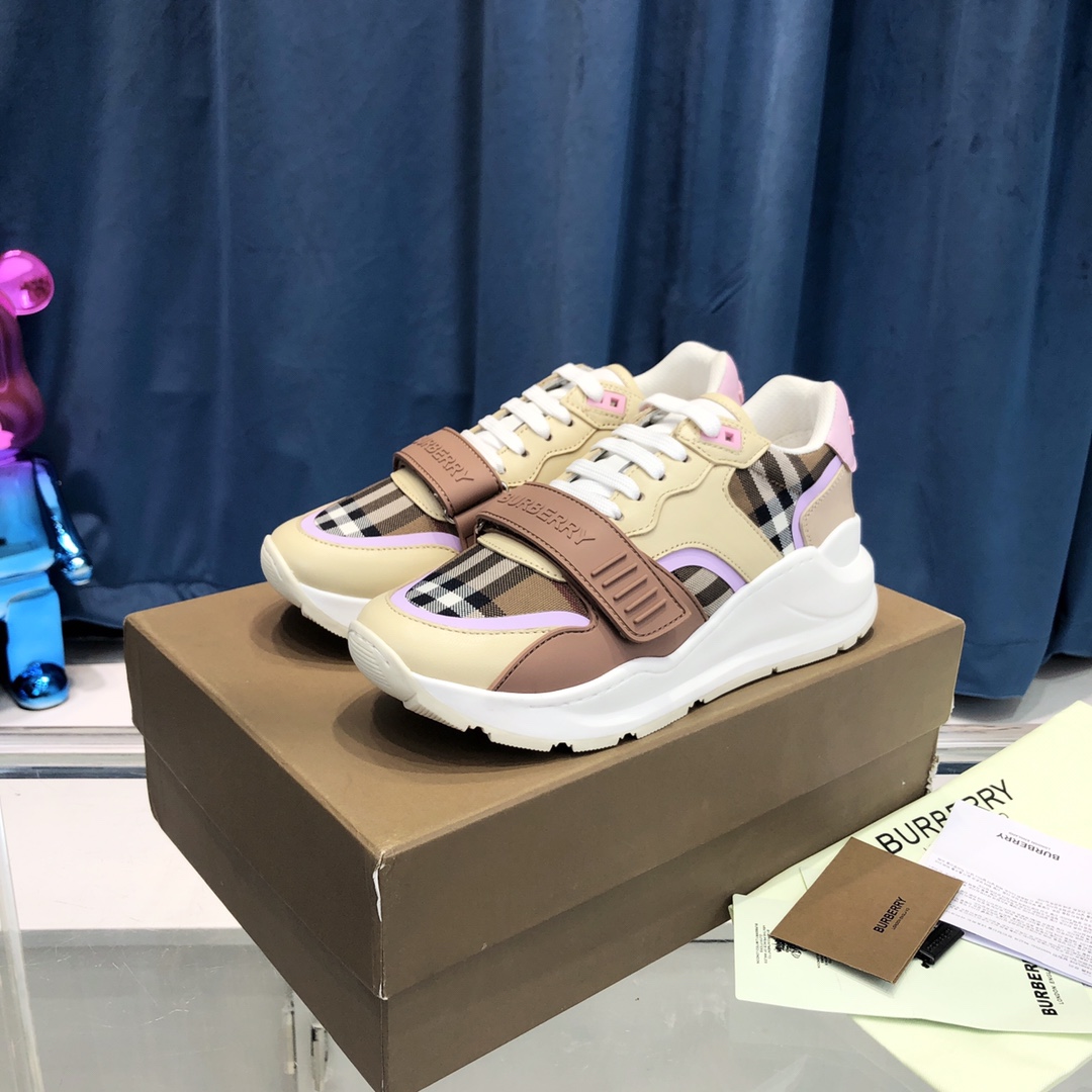 Burberry Check Cotton Canvas And Leather Sneakers - PerfectKickZ