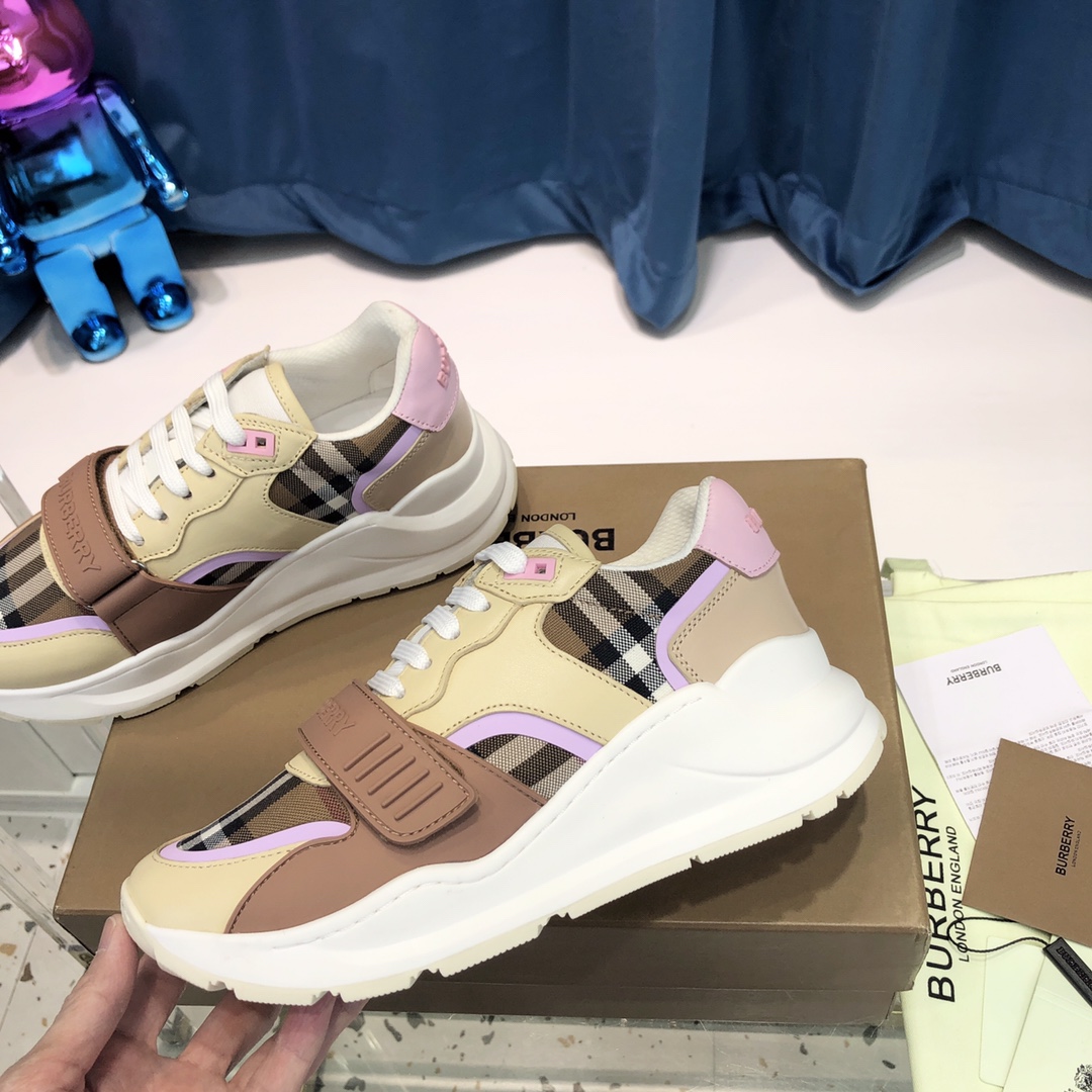 Burberry Check Cotton Canvas And Leather Sneakers - 