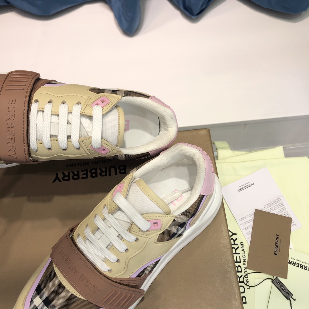 Burberry Check Cotton Canvas And Leather Sneakers - 