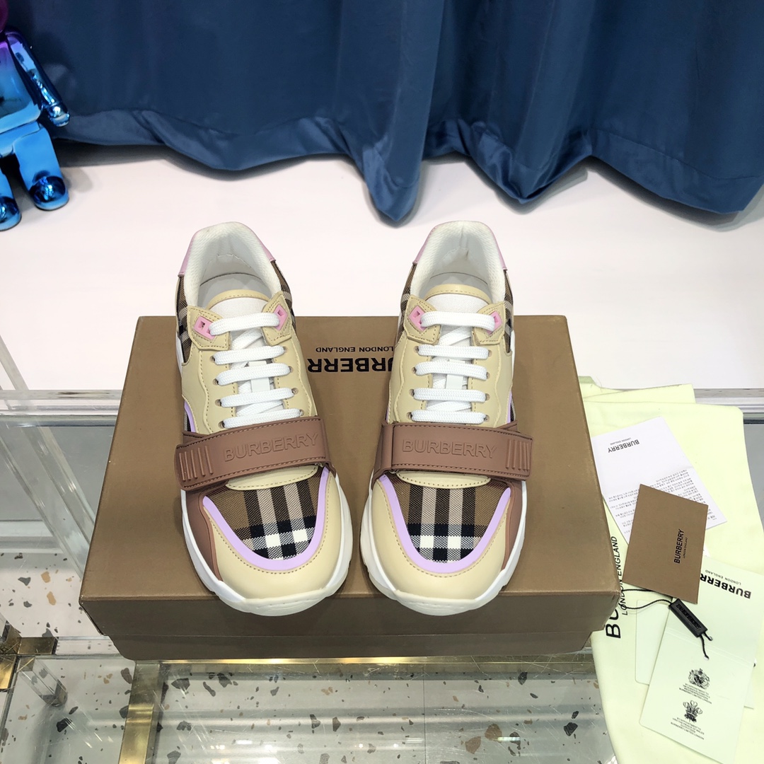 Burberry Check Cotton Canvas And Leather Sneakers - PerfectKickZ