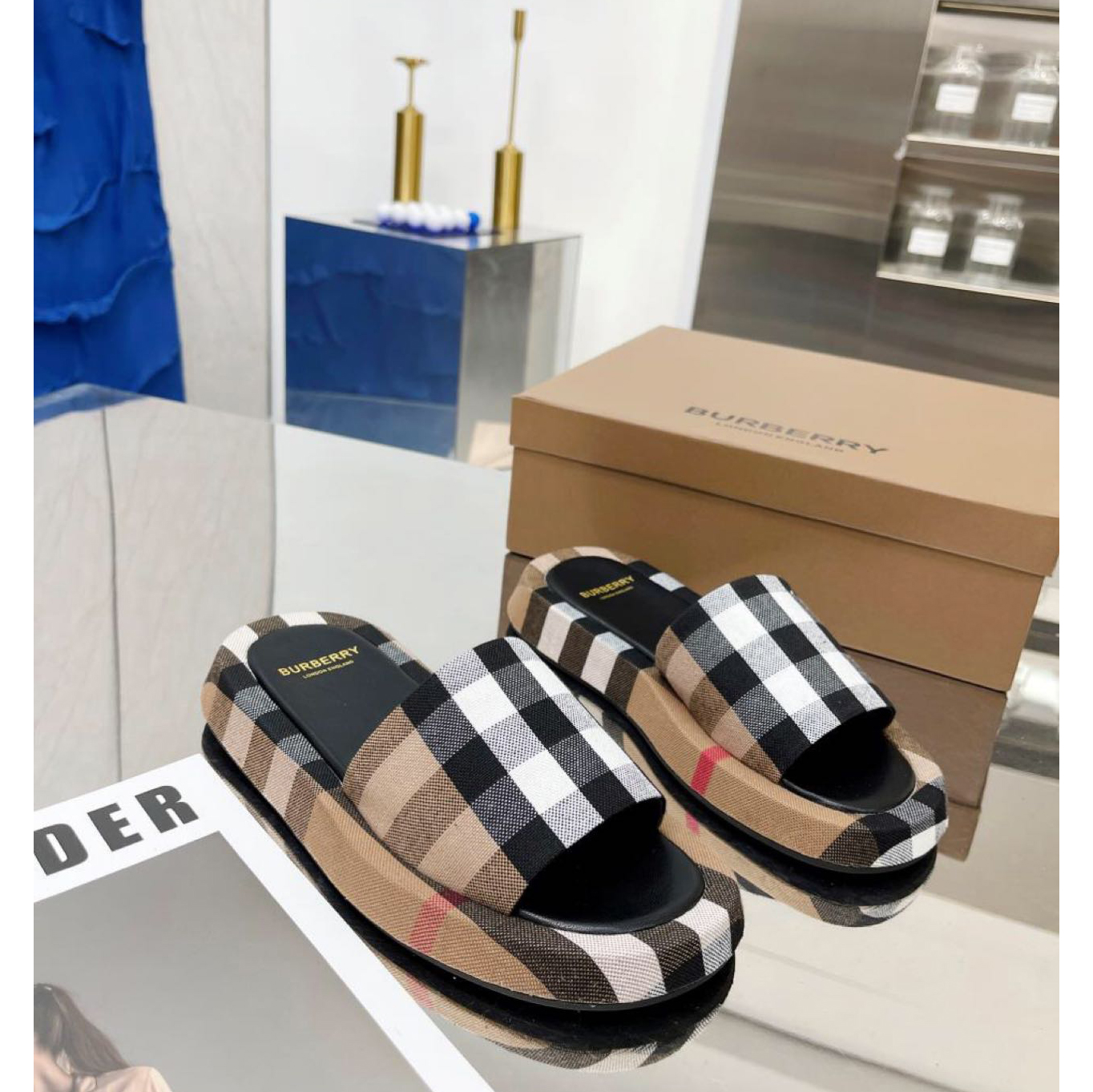 Burberry Check Print Slides - PerfectKickZ