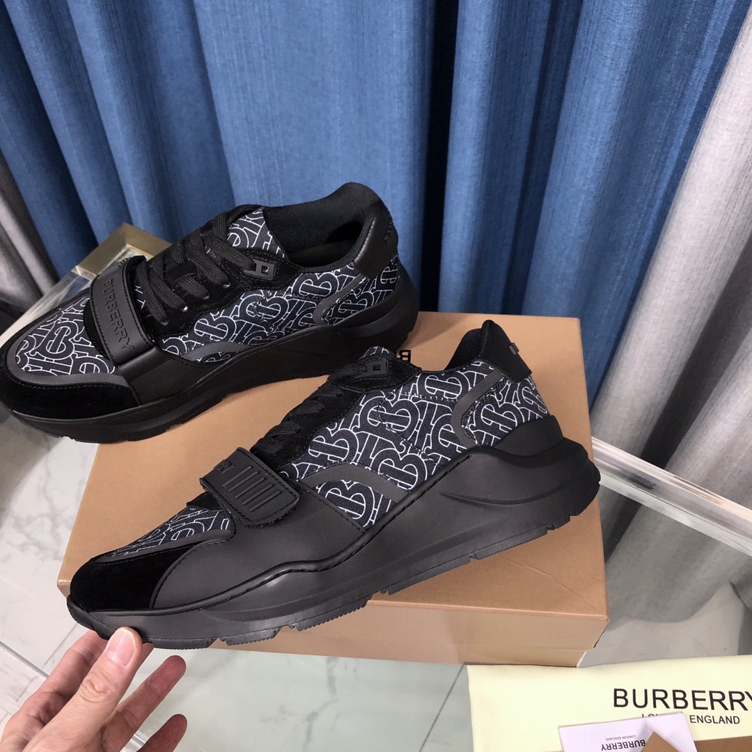 Burberry Check Cotton Canvas And Leather Sneakers - 