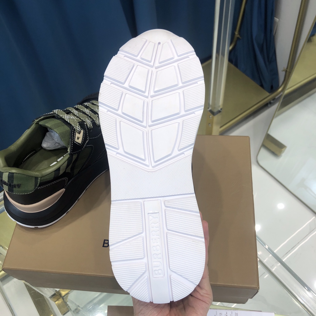 Burberry Check Cotton Canvas And Leather Sneakers - 